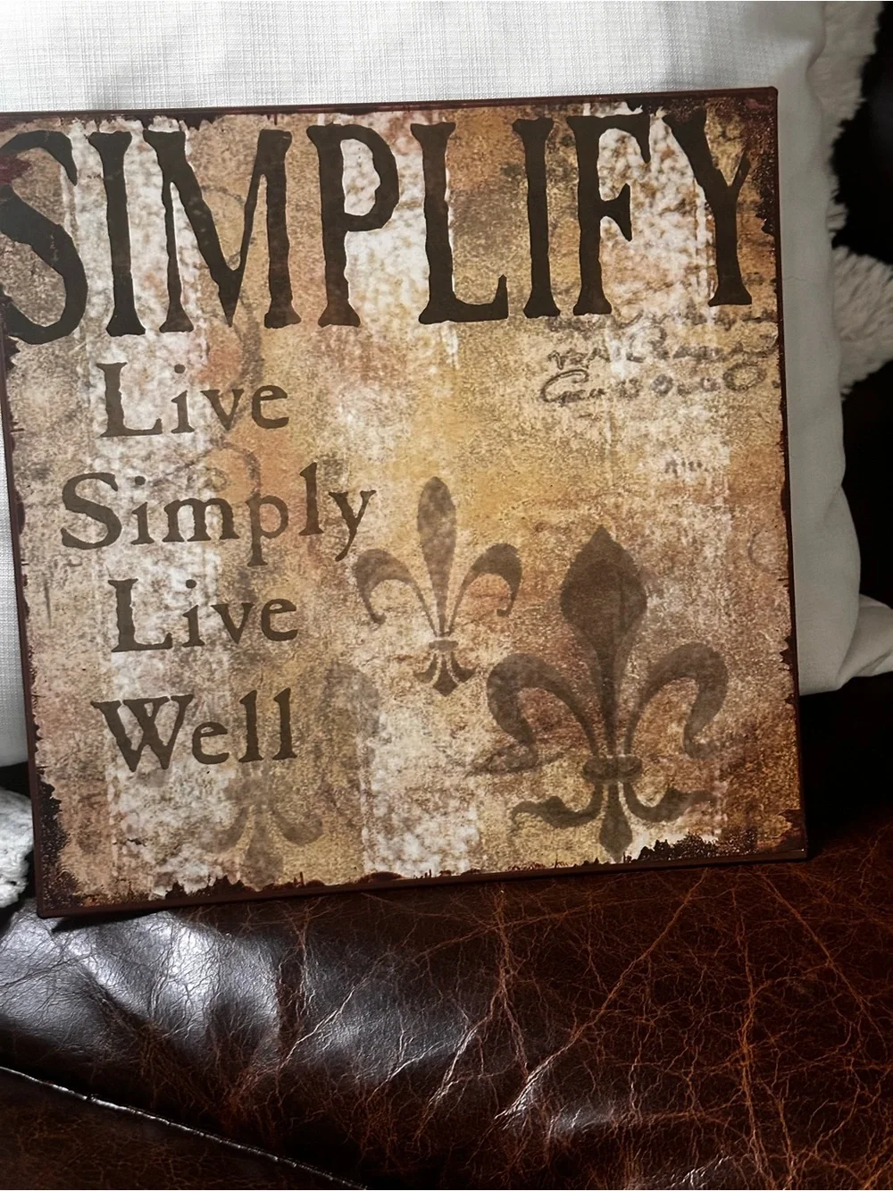 Rustic metal'Simplify' Wall Art Sign in Brown and Tan